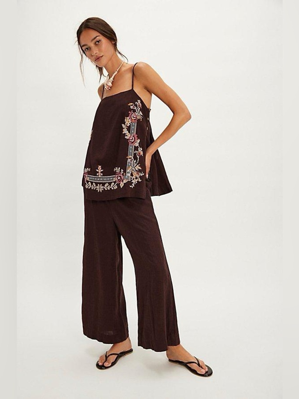 Free People Sightseer Embroidered Linen Set, Size S